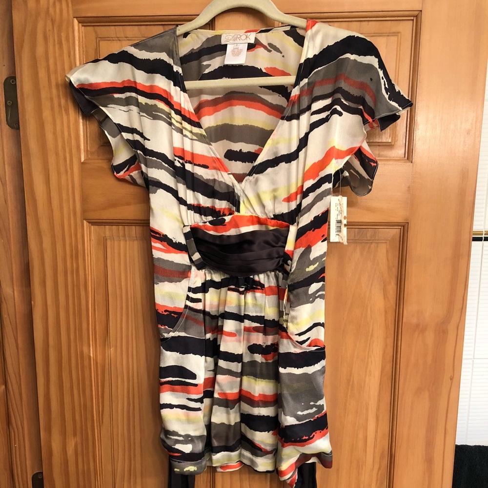 LaROK Kimono Zebra Striped Silk belted Dress